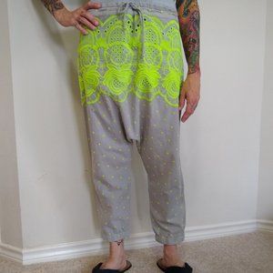 Drop crotch embroidered harem pants, M